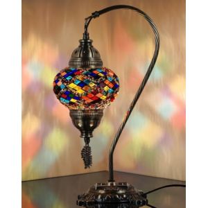 DEMMEX Lampe Turque Mosaïque – Lampe de Table Artisanale Faite à la Main en Turquie – Métal Style Laiton Antique et Verre Décoré – Éclairage d’Ambiance Oriental, Salon, Chambre, Bureau, A++ (DEMMEXUK, neuf)
