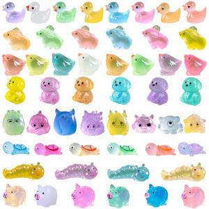 Lot de 52 Mini Figurines de Canard Lumineux en résine - Mini Animaux Petites Tortues - Animaux Miniature Canard -Cochon, Souris, Figurine Animaux Décoration de Jardin (Elbenfer, neuf)
