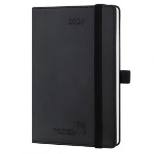 POPRUN Agenda de Poche 2026 A6 Semainier 16 x 10,5 cm - Couverture Souple en PU Cuir, Petit Agenda, D'Jan 2026 à Déc 2026-12 Mois, Signet à 2 rubans, Papier 100 g/m², Noir (Time Works Wonders, neuf)