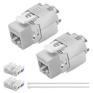 Ghekkli Lot de 2 Modules Keystone RJ45 CAT 7 STP Femelle Blind&eacute; 10 Gbit/s 1000 MHz Sans Outil LSA &ndash; Connecteur Ethernet R&eacute;seau AWG 22-24 &ndash; Prise Encastrable Gigabit pour Panneau de Brassage, Mur (Hong Kong Fuyida, neuf)