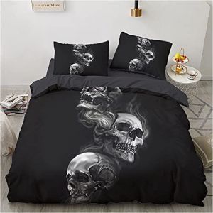 YASMENG Housse de Couette T&ecirc;te de Mort 200x200 Noir Blanc 3D Gothique Cr&acirc;ne Parure de Lit T&ecirc;te de Doux Skull Linge de Lit 2 Personne avec Fermeture &Eacute;clair et Taies d'oreiller 65x65 cm (Tamir Zhang, neuf)