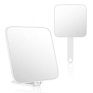 OSDUE Miroir à Main, Miroir à Main de Coiffure, Miroir de Courtoisie avec Poignée Pliante et Support à Suspendre, Miroir Polyvalent pour Voyage, Salle de Bain, Bureau, Maquillage, Beauté (Carré) (PLUM-MARKETING, neuf)