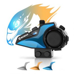 Moman Intercom Moto, H2E Aigle Kit Casque Moto avec Double-Puce pour Audio-Multit&acirc;che Motocyclette Communication Syst&egrave;mes Main Libre Interphone &Eacute;couteurs HiFi/FM/Vocal AI/Partage de Musique (1 Unit&eacute;) (Moman PhotoGears, neuf)
