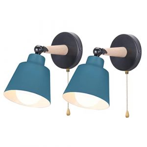 iDEGU Lot de 2 Applique Murale Rétro Vintage E27 Luminaire Plafonnier Industriel en Bois Métal Réglable Lampe Murale Interieur avec Interrupteur Applique Moderne pour Chambre Entrée Salon(Bleu Oxford) (IDEGU, neuf)