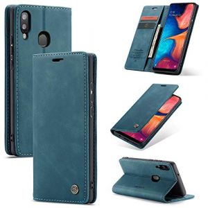 WJXEXRS Coque pour Samsung Galaxy A20E, Etui Premium Housse en Cuir Pochette Protection Portefeuille, Rabat Clapet Case, Pliable support Porte Carte Magn&eacute;tique &Eacute;tui pour Samsung Galaxy A20E- Bleu Vert (WJXEXRS, neuf)