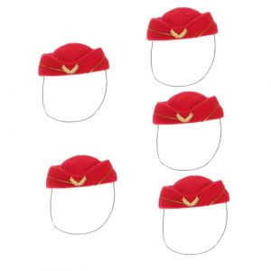 LIFKOME 5 Pièces Casquette Hôtesse De L'air Chapeau De Cabine Rouge Chapeaux Drôles Femme Chapeaux De Marin Fascinateurs Costume De Chapeau D'agent De Bord Joug Déguisements Chapeau Drôle (Yaeerang, neuf)