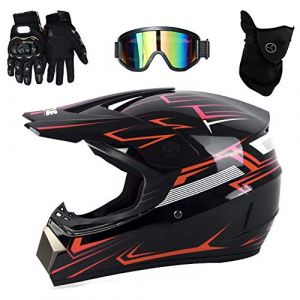 UIGJIOG Casque Moto Enfant,Casque de Cross pour Enfant Casque Downhill pour Enfants, avec Goggle/Gants/Masque,D. O. T Standard,pour BMX MTB Quad Enduro ATV Scooter,N,XL(58~59cm) (UIGJIOG, neuf)