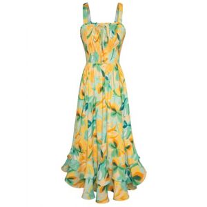 GRACE KARIN Robe longue &agrave; fleurs pour femme - Sans manches - Bretelles spaghetti - Robe de loisirs - Robe maxi boh&egrave;me - Robe de plage - Robe de vacances, L (Zexxxy, neuf)