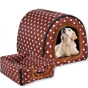 Lit 2 en 1 pour chien et chat chaud lavable - Grande grotte imperm&eacute;able et amovible - Anti-anxi&eacute;t&eacute; - Pour int&eacute;rieur et ext&eacute;rieur (E, 76 x 56 x 55 cm) (Waigg Kii, neuf)
