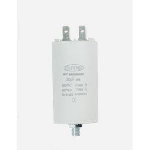 EDI-TRONIC condensateur de moteur, condensateur de travail, condensateur de démarrage, bouchon, avec cosses 6,3mm, 20µF, 450V, M8 (Krauss Elektronik, neuf)