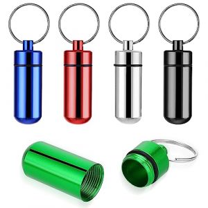 WLLHYF Lot de 5 petites bo&icirc;tes &agrave; pilules de poche en aluminium avec porte-cl&eacute;s, pilulier portable et &eacute;tanche, pour le camping, les voyages (chuhua, neuf)