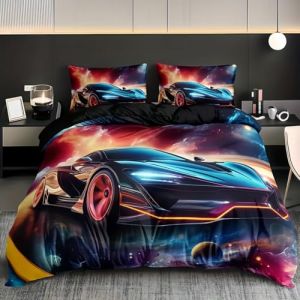 TKCQX Voiture de Sport Spatiale Housse de Couette 240 x 260 Enfant GarçOn Fille Adulte Housse de Couette 2 Personnes Cars Parure de Lit Enfant en Microfibre avec Taie d'oreiller 65x65 cm (TKCQX--欧盟R标, neuf)