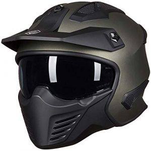 ILM Casque Moto Cross Homme Femme-Casque Moto Jet Vintage Rétro Moped Scooter Adulte Homologué ECE Modèle 726X,Vert Minuit,L (ilovemotor, neuf)