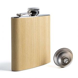 SPDYCESS Flasque &agrave; Alcool avec Rev&ecirc;tement Bois 170ml Flasque en Acier Inoxydable avec Entonnoir Bouteille &agrave; Liqueur Cadeau pour Homme Escalade P&ecirc;che Randonn&eacute;e Camping (Spdycess, neuf)