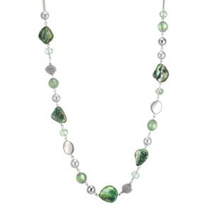 FULU AUTUMN Long Collier de Perles en Pierre pour Femmes Collier de Cha&icirc;ne en Argent avec Cristaux de Coquillage Bijoux de Mode Cadeau No&euml;l pour Maman(Green) (FULU AUTNMN-, neuf)