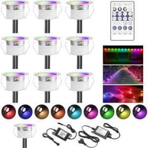 10x WiFi Dreamcolor RGB Spot Led Eclairage ext&eacute;rieur &Oslash;45mm effet de chasse multicolore &eacute;clairage de patio DC12V 0,5W Fonctionne avec Alexa, Google Home, IP67 &eacute;tanche LED &eacute;clairage de terrasse encastr&eacute; (Favourite LED Lighting, neuf)
