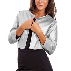 Toocool Veste en Similicuir pour Femme, Boléros Femme en Cuir Synthétique, Boléro Femme Été, Veste Courte Femme Sans Fermeture à Glissière JL-7860 [XL, Argent] (toocool-shop, neuf)
