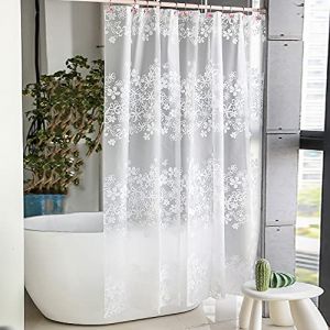 Vllcsla Rideau de Douche Anti Moisissure Imperméable Fleur, 300x200, 240/300 cm Large Rideaux Douche, Rideau de Douche de Salle de Bain avec Crochets, Rideaux de Baignoire Blanc Fleur Lavable (Eco Memos, neuf)