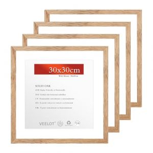 Veelot&reg; 4x Cadre Photo 30x30 cm Bois Сh&ecirc;ne,Passe-partout 20x20cm,Cadre Carr&eacute; Moyen | Chambre,D&eacute;coration Dessin,Dipl&ocirc;me - Montage Mural Uniquement (MingCheng ART, neuf)