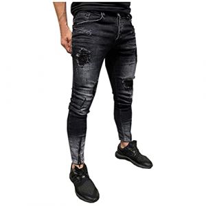 Nouveau Fashion Jean Homme 2022 - Pantalon Trou&eacute; Skinny Slim Droit D&eacute;chir&eacute; Moulant Bootcut - Jeans Bleu Clair Pas Cher (Haoxinkjshop, neuf)