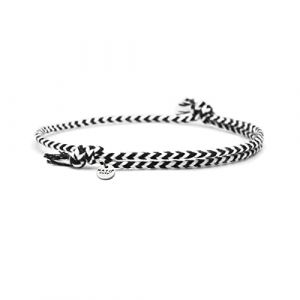 Nato Cuff - Bracelet Coton tress&eacute; - Fait Main en France- M&eacute;daille Acier Inox 316L- Bijou Homme ou Femme Ajustable (Noir/Blanc V2) (Nato Cuff, neuf)