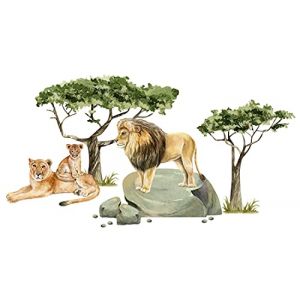 Osomhome Sticker mural animaux de la jungle, safari, savane, lion, arbres tropicaux pour chambre d'enfant gar&ccedil;on ou b&eacute;b&eacute; (115 x 60 cm), s Transparent (osomhome, neuf)