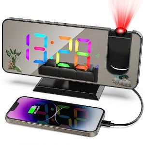 zerotop 7.4“ Reveil Projecteur Réveil Horloge Digitale Horloge Numérique avec Port de USB, 5 Niveaux de Luminosité Réglables, Double Alarme, Snooze, 12/24h, Reveil Projecteur Plafond pour Chambre (smmall, neuf)