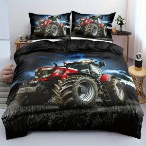 ZZTBQ Tracteur Agricoles Housse de Couette 1 Personne Lit Enfant 140x200 cm Tracteur Ferme Voitures Véhicules Enfant Parure de lit 1 Personne 140 x 200 cm Farmer Truck 2 Piece Ensembles Microfibre (ZZTBQ, neuf)