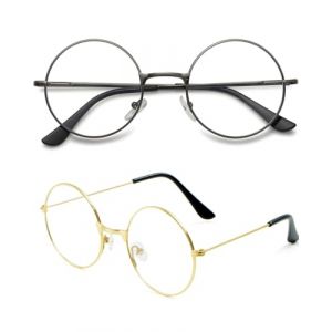 JEXOWIQ 2pcs Lunettes Rondes Style Retro Sixties Lunettes claires,r&eacute;tro Classique,Fil Rond Costume Lunettes Accessoires,Lunettes Design Classique,Accessoires de Lunettes de f&ecirc;te r&eacute;tro Cosplay (GUO  ZEXIAO UK STORE, neuf)