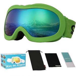 OUTDOORSPARTA Casque pour garçon et fille lunettes de ski compatibles, protection 100% UV (5. Cadre Vert, plein Objectif miroir vert) (OutdoorSparta, neuf)
