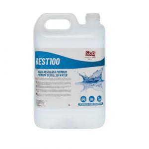 Eau distill&eacute;e 100% pure 5 L, id&eacute;ale pour les batteries, les fers &agrave; repasser, les humidificateurs, le nettoyage, les moteurs, les CPap, les laboratoires. Eau d&eacute;min&eacute;ralis&eacute;e, eau d&eacute;ionis&eacute;e. Conductivit&eacute; (SOLUCIONES CON QU&Iacute;MICA, neuf)