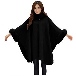 PAIDAXING Cape en tricot pour femme, manteau surdimensionn&eacute; &agrave; col en fourrure avec ch&acirc;le en fausse fourrure, &eacute;tole, cardigan &eacute;pais et chaud ouvert sur le devant, veste polaire grande taille pour (azefuzhunag, neuf)