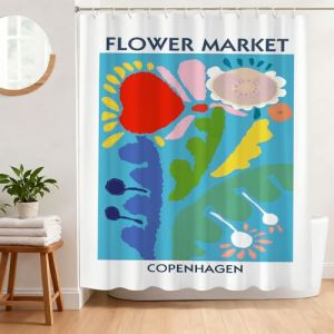 BREASOME Rideau de Douche Anti Moisissure 180 x 180 cm Rideau Douche Boh&eacute;mien Abstrait Fleurs Tissu Polyester Imperm&eacute;able Lavable Rideau Baignoire avec 12 Crochets (Breasome, neuf)