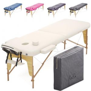 BELTOM Table de Massage 2 Zones Portables Cosmetique lit esthetique avec Panneau Reiki + Sac - Crème (Beltom, neuf)