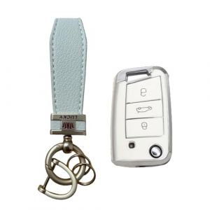 MEDZUK Coque Clé Compatible avec Audi A1 GB 2018-2024 2025 Coque de Protection pour clé de Voiture TPU, Accessoire Étui pour Clés avec Porte-clés (Blanc) (MEDZUK-EU, neuf)