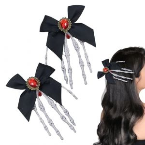 Pinni pour cheveux de cr&acirc;ne - Accessoires pour cheveux d'Halloween avec gemme rouge et n&oelig;uds &eacute;l&eacute;gants, clips &agrave; cheveux de 2 pi&egrave;ces | &Eacute;pingles &agrave; cheveux d&eacute;coratives pour filles mari&eacute;e cosplay mariages (HETYPUK, neuf)
