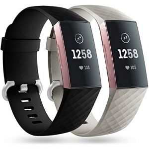 Faliogo 2 Pack Bracelet de Remplacement Compatible avec Fitbit Charge 3 Bracelet/Fitbit Charge 4 Bracelet, Bandes de Sport Classiques pour Femmes, Grand, Gris/Noir (Gehuaa-EU, neuf)