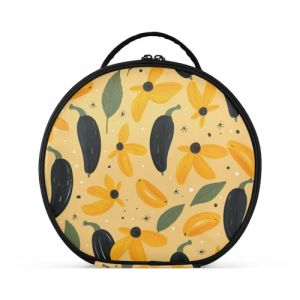 Motif Répétitif Jaune Art Créativité Trousse Sac Cosmétique Circulaire de Maquillage Pochette Sacs avec Cloisons Amovibles pour Voyage Filles (HULAHULA, neuf)