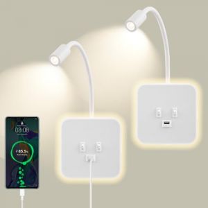 Lampe de Lecture Murale avec port de charge USB et Interrupteur indépendant, Applique murale LED Col de Cygne Flexible, Liseuse de Chevet pour Salon Chambre tête de lit Lecture(Blanco, 2 piezas) (YOUWEN LIMITED, neuf)