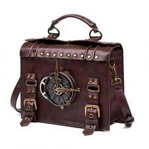 HUAXM Vintage Steampunk Sac à Dos Retro Gothique Main en Cuir Sac Messenger Moyen Age Sac à bandoulière pour Ordinateur Portable Porte-Documents Sac Besace, L (qingguoguo, neuf)