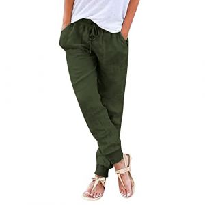 Pantalon Coton Lin Femme, Pantalons Fluide Femme Sarouel été Léger Décontractés Mode Pantacourt Confortable Rétro Pants Chic Elegant Taille Elastique Pantalons De Sport Jogging Baggy Yoga avec Poches (Zhiyao(Exclusif à 50%-80% réduction), neuf)