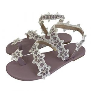 Sandales Plates d'été Femme Bohême Bout Ouvert en Sexy Dentelle Fleur Flip Flop Talon Basse Léger Pantoufles Chaussures Mules Tongs avec Boucle à L'orteil Elégant de Vacances Plage (Rose, 38) (TJLNNMA, neuf)
