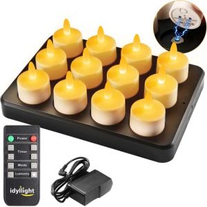 idyl light Bougie LED, Lot de 12 bougies chauffe-plat LED sans flamme rechargeables avec telecommande minuterie à distance, 100 + heures de lumière électrique (idyllight, neuf)