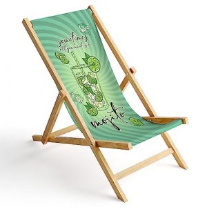 Ferocity Chaise Longue Pliable en Bois Fauteuil de Plage Pliant en hetre Classique Lit de Plage Sometimes Mojito [119] (ferocity-shop, neuf)