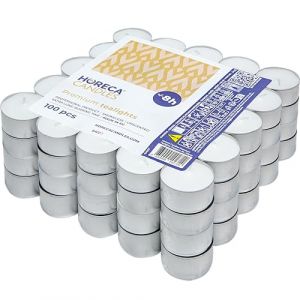 Horeca Candles - Lot de 100 Bougies Chauffe-plat - Longue Dur&eacute;e 8 Heures - Blanc - Sans Parfum - Bougies pour D&eacute;coration d'int&eacute;rieur, Mariage, Parities (Provantis EU, neuf)