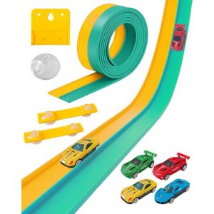 snookids Circuit Voiture Enfant 4.6M avec 4 Voitures, Circuit Voiture Flexible pour Voiture 1/64 &egrave;me, Piste de Course Portable Double Voies Cadeau Garcon Jeu Enfant 3 4 5 6 7 8 Ans (Snookids, neuf)