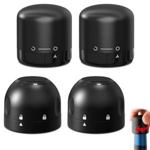 PUERFOCA Lot de 4 bouchons &agrave; vin avec fermeture de verrouillage, bouchon de bouteille de vin, bouchon de champagne, bouchon sous vide r&eacute;utilisable en silicone pour vin, prosecco, champagne mousseux (Freda-EU, neuf)