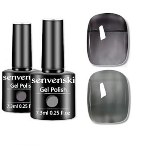 Senvenski Noir Gelée Vitrail Vernis Semi Permanent, Vernis à Ongles Charcoal Gel Cristal Transparente Couleur Shellac Cadeau UV LED Art Kit pour French Manucure (CS2-008) (Senvenski EU, neuf)
