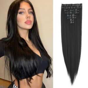 Dcbaboo Postiche Extension Cheveux Naturel Clip Lisse Extension a Clip Cheveux Naturel Raides Longue 8PCS Rajout Cheveux Extension de Cheveux a Clip Synth&eacute;tique pour Femme, Brun fonc&eacute; (Dcbaboo, neuf)