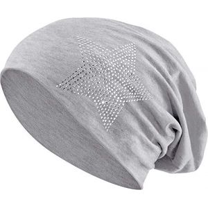 Balinco Jersey Coton élastique Long Slouch Beanie Unisexe Hommes Femmes avec Strass Pierres étoile Casquette Heather en 35 Couleurs différentes (2) (Heather Light Grey) (Balinco, neuf)